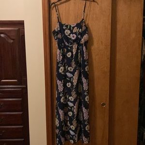 Navy Blue Floral Print Maxi Dress
